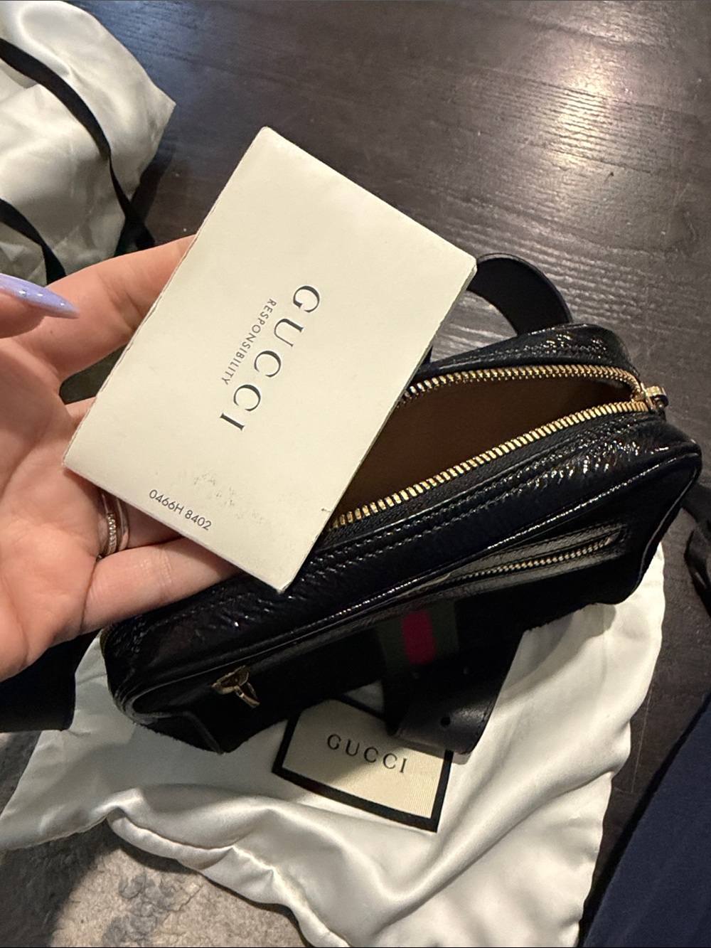 Gucci Black Suede & Leather Belt Bag with Green-Red Web Stripe - Picture 2 of 3
